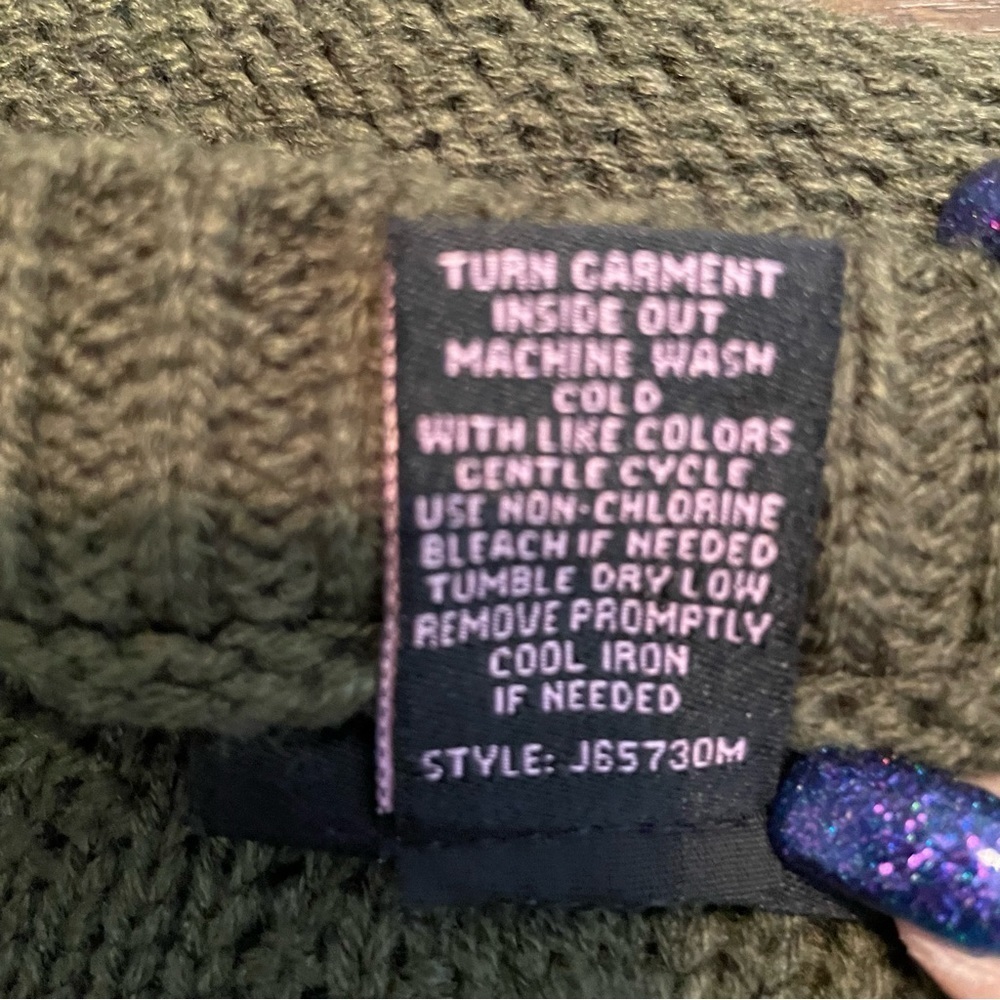 Hooked Up Olive Green Basketweave Long Sleeve Pullover Sweater Sz.XS - Picture 9 of 9